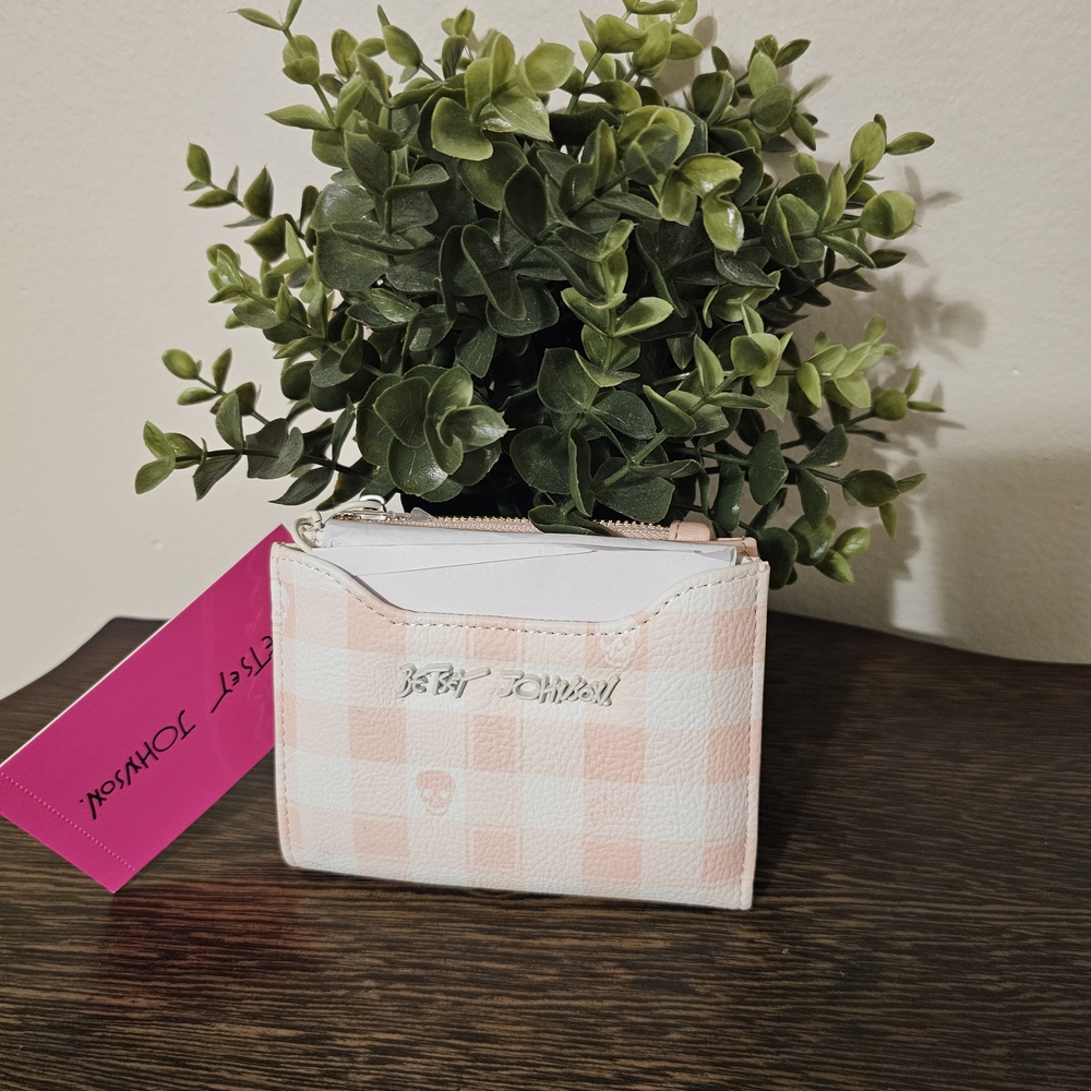 Betsey Johnson Pink and White Checkered Card Wallet